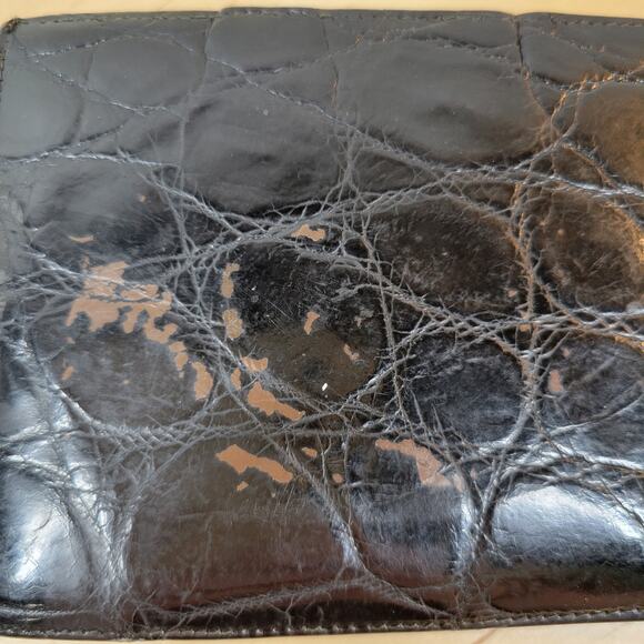 Vintage Bi Fold Wallet Mens Black Croc Embossed Soft Leather Cash Card Slots - Picture 8 of 12